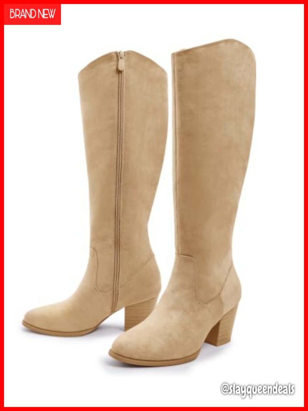 Ankis Women's Knee High Boots Pointed Toe Chunky Heel Side Zipper Faux Suede